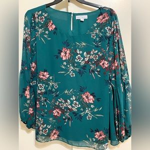 Green Floral Plus Size Blouse